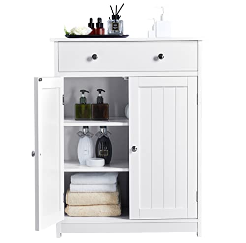 LxWxH Yaheetech White Freestanding Bathroom Cabinets Storage Cupboard Unit with 2 Doors and 2 Adjustable Shelves Heavy Duty Versatile Cupboard 60x30x80cm