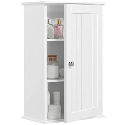 Wood Bathroom Wall Mount Cabinet Toilet Medicine Storage Organizer Single Door with Height Adjustable Shelves, White - Image 10