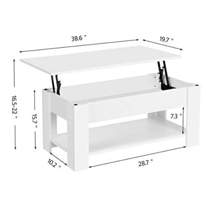 Lift Top Coffee Table w/Hidden Storage Compartment and Storage Shelf - Lift Tabletop for Living Room Reception Room, White - Image 7