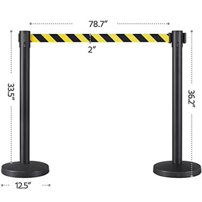 Set of 8 Yellow Crowd Control Stanchion Security Pole Posts for Queuing Lines ​w/ 6.5-Foot Retractable Black/Yellow Belt 36-Inch Height - Image 7