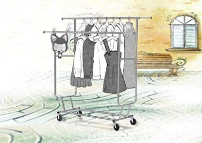 Double Rail Portable Clothing Garment Rack on Wheels, Collapsible/ Extendable Rack Hanger Holder, Commercial Adjustable Rolling Clothes Rack 250 - Image 2