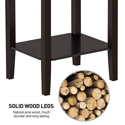 Set of 2 Tall End Table with Storage Shelf, Wood Sofa Side Table Coffee Table for Living Room, Dark Coffee, - Image 5