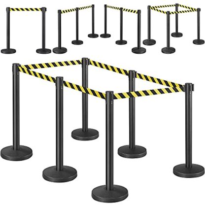 Set of 8 Yellow Crowd Control Stanchion Security Pole Posts for Queuing Lines ​w/ 6.5-Foot Retractable Black/Yellow Belt 36-Inch Height - Image 4