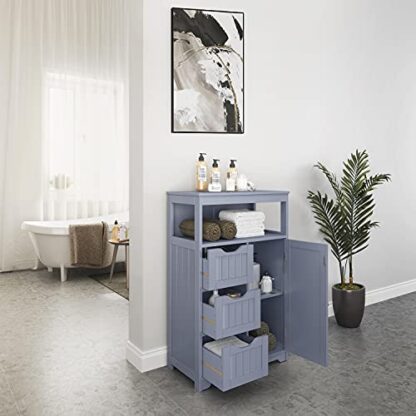 Bathroom Floor Cabinet, Free Standing Wooden Storage Organizer Multiple Tiers Storage Living Room Cabinet, Gray - Image 4