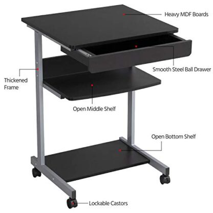 Mobile Computer Desk Cart Rolling Laptop Desk PC Table Workstation with Drawer and Printer Stand Home Office Furniture - Image 8