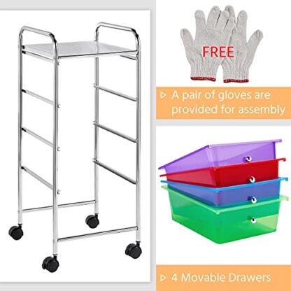 4 Drawers Cart Rolling Plastic Storage Cart and Organizer Metal Frame Plastic Drawers Plastic Trolley Organizer on Wheels, Multicolor - Image 5