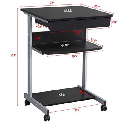 Mobile Computer Desk Cart Rolling Laptop Desk PC Table Workstation with Drawer and Printer Stand Home Office Furniture - Image 6