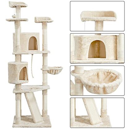 Cat Tree Cat Tower 79in Multi-Level Large Cat Trees with Basket, Condo & Scratching Posts for Large Cats as Cat Activity Center, Cat Furniture, - Image 6