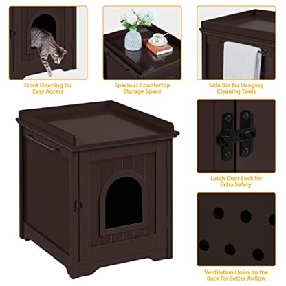 Cat Litter Box Enclosure with Single Door & Side Towel Bar, Hidden Cat Litter Loo Cabinet for Living Room, Indoor Cat House Pet Side Table, Espr - Image 6