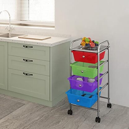 4 Drawers Cart Rolling Plastic Storage Cart and Organizer Metal Frame Plastic Drawers Plastic Trolley Organizer on Wheels, Multicolor - Image 8