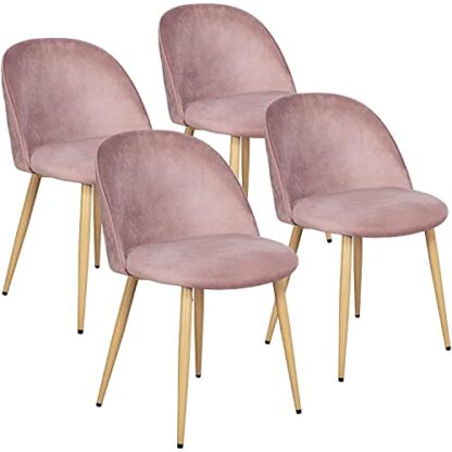 Set of 4, Pink Dining Chairs Living Room Velvet Chairs Soft Seat with Backrest Wooden Style Metal Legs for Kitchen Dining Room Restaurant Cafe - Image 8