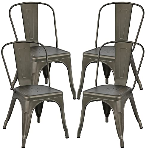 Set Of 4 Metal Dining Chairs Stackable, Bronze Metal Dining Room Chairs