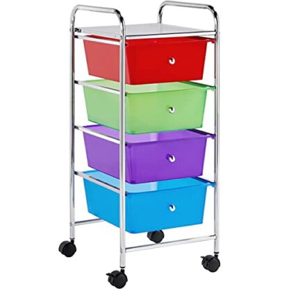 4 Drawers Cart Rolling Plastic Storage Cart and Organizer Metal Frame Plastic Drawers Plastic Trolley Organizer on Wheels, Multicolor - Image 10