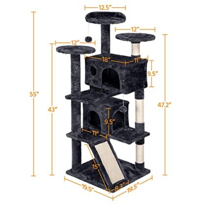 Cat Tree Condo Kitten Tower for Indoor Cats, 55 inches Multilevel Cat Scratching Post with Fur Ball & Round Platform & Funny Ladder - Image 2