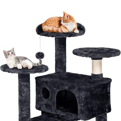 Cat Tree Condo Kitten Tower for Indoor Cats, 55 inches Multilevel Cat Scratching Post with Fur Ball & Round Platform & Funny Ladder - Image 4