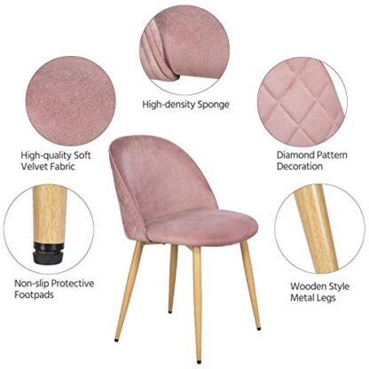 Set of 4, Pink Dining Chairs Living Room Velvet Chairs Soft Seat with Backrest Wooden Style Metal Legs for Kitchen Dining Room Restaurant Cafe - Image 5