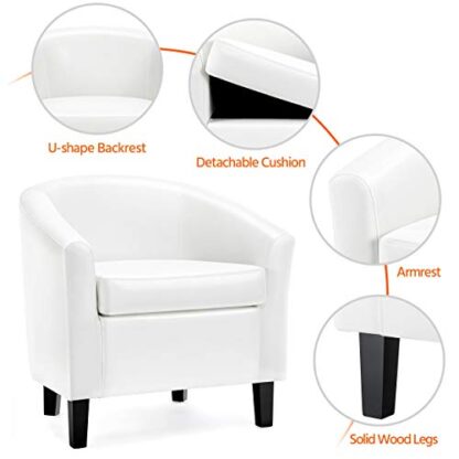 Accent Chair Barrel Chair Faux Leather Club Chair Arm Chair for Living Room Bedroom Reception Room White - Image 5