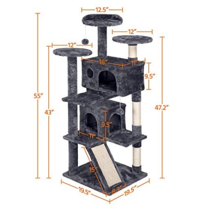 55''H Cat House Large Cat Tower w/ 2 Condos & Fur Ball & 3 Round Platform - Image 7