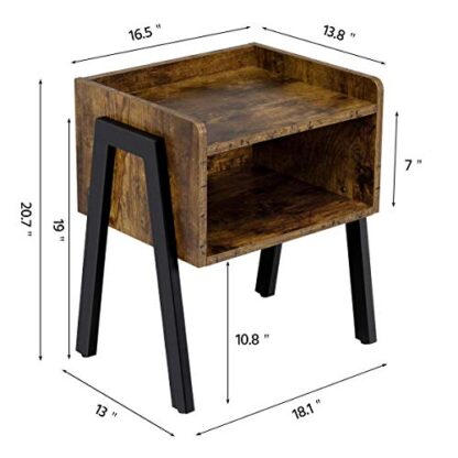 Set of 2 Brown Industrial End Tables with Storage for Living Room, Stackable End Tables with Open Compartment Sofa Side Tables for Small Spaces, Wood - Image 5