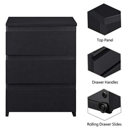 Set of 2 Black End Table with 3 Drawers, Modern Side Tables for Living Room Accent Tables Large Capacity Storage Cabinet for Home Office, Simple Desig - Image 6