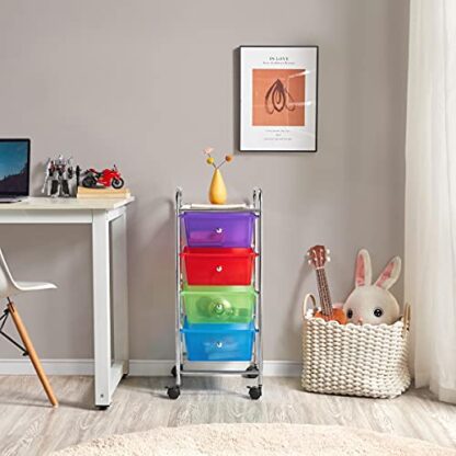 4 Drawers Cart Rolling Plastic Storage Cart and Organizer Metal Frame Plastic Drawers Plastic Trolley Organizer on Wheels, Multicolor - Image 9