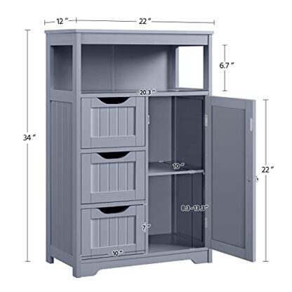 Bathroom Floor Cabinet, Free Standing Wooden Storage Organizer Multiple Tiers Storage Living Room Cabinet, Gray - Image 9