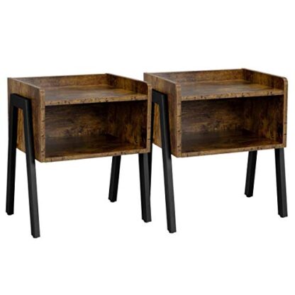 Set of 2 Brown Industrial End Tables with Storage for Living Room, Stackable End Tables with Open Compartment Sofa Side Tables for Small Spaces, Wood - Image 10