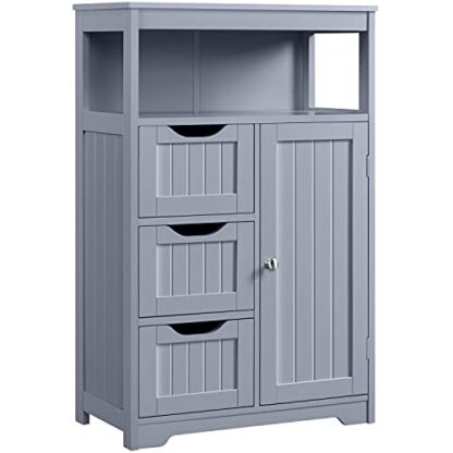 Bathroom Floor Cabinet, Free Standing Wooden Storage Organizer Multiple Tiers Storage Living Room Cabinet, Gray - Image 10