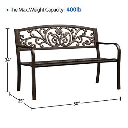 Patio Garden Bench for Outdoor, Patio Porch Outdoor Furniture Clearance Iron Metal Frame Chair for Park, Deck, Entryway, Backyard, Elegant Bronz - Image 8