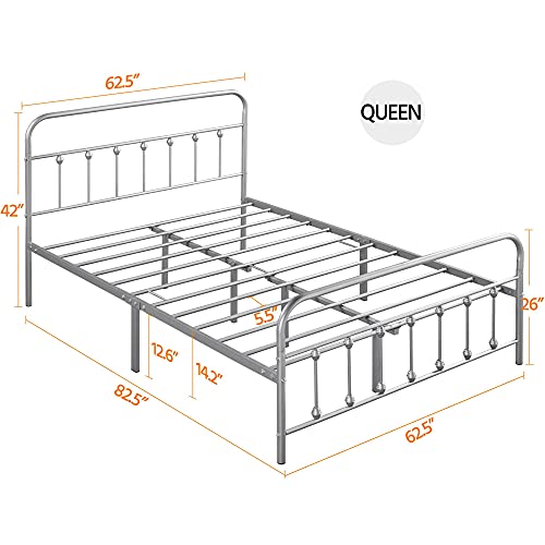 Classic Silver Metal Bed Platform With, Queen Size Headboard Dimensions In Mm