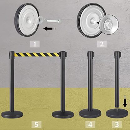 Set of 8 Yellow Crowd Control Stanchion Security Pole Posts for Queuing Lines ​w/ 6.5-Foot Retractable Black/Yellow Belt 36-Inch Height - Image 3