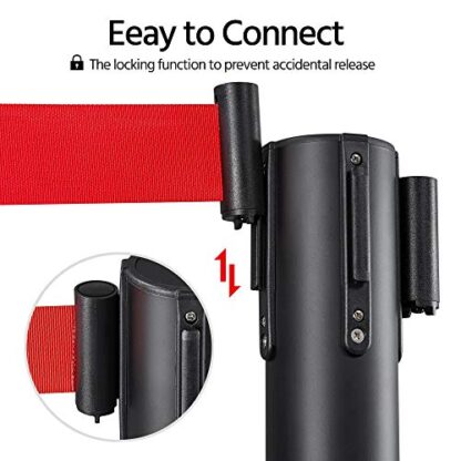 4-Pack Red Stanchion Post Rope Barriers - Heavy Duty Black Crowd Control Stanchions 36-Inch Height with 6.5 Feet Red Retractable Belt Easy Connect A - Image 4