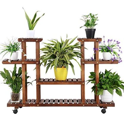 4-Tier Wooden Indoor Plant Stands Rolling Flower Display Shelf Storage Rack Ladder Stand Rack Corner Plant Stand for Living Room/Balcony/Patio/Y - Image 10