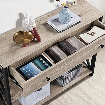 Console Table with Drawer for Entryway, Narrow Entry Table for Living Room with Drawer & Open Storage Shelves, Industrial Wood Hallway Sofa Tabl - Image 3