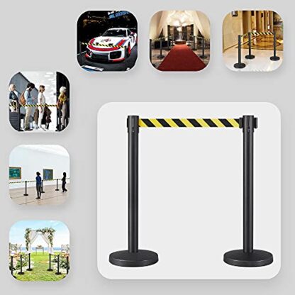 Set of 8 Yellow Crowd Control Stanchion Security Pole Posts for Queuing Lines ​w/ 6.5-Foot Retractable Black/Yellow Belt 36-Inch Height - Image 5