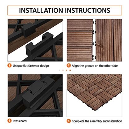 27PCS Patio Deck Tiles Interlocking Deck Tiles 12 x 12” Wood Floor Tiles Outdoor Flooring for Patio Garden Deck Brown - Image 5