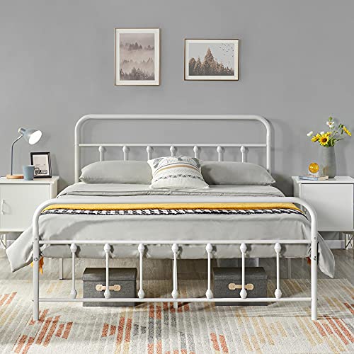 Classic White Metal Bed Platform With, White Wrought Iron Bed Frame Full