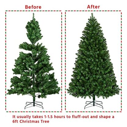 6ft Prelit Artificial Hinged Christmas Pine Tree Prelighted Holiday Xmas Tree for Home Party Decoration with 300 Warm White Lights and 818 Branc - Image 4