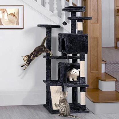 Cat Tree Condo Kitten Tower for Indoor Cats, 55 inches Multilevel Cat Scratching Post with Fur Ball & Round Platform & Funny Ladder