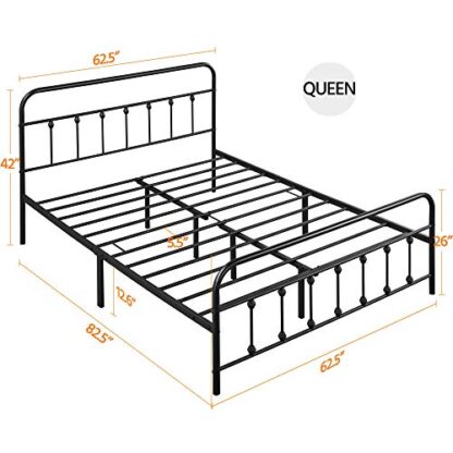 Classic Black Metal Bed Platform with High Headboard and Footboard Mattress Foundation,Stable Metal Slats Support,Under Bed Storage,Queen Size - Image 7