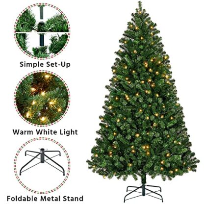 6ft Prelit Artificial Hinged Christmas Pine Tree Prelighted Holiday Xmas Tree for Home Party Decoration with 300 Warm White Lights and 818 Branc - Image 5