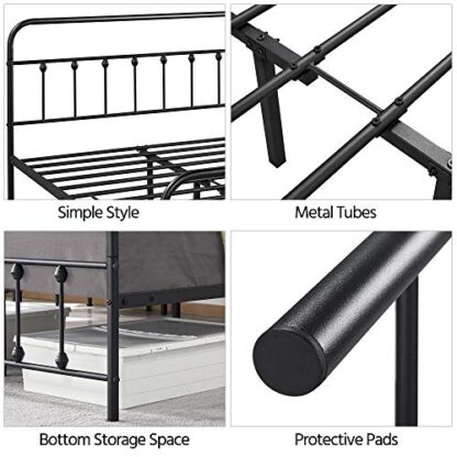 Classic Black Metal Bed Platform with High Headboard and Footboard Mattress Foundation,Stable Metal Slats Support,Under Bed Storage,Queen Size - Image 5