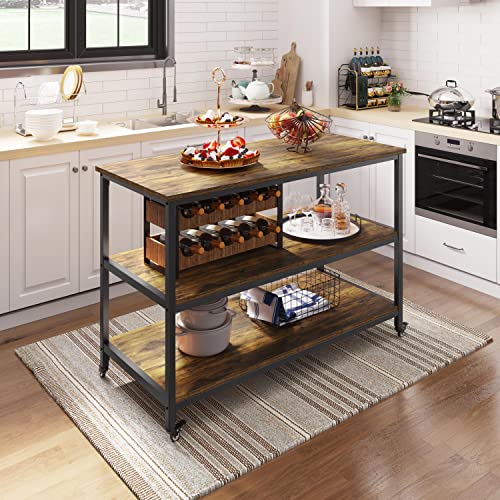 3-Tier Kitchen Island Rolling Cart on Wheels with Shelves for Dining ...