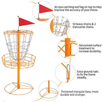 Portable Disc Golf Basket, Practice Target Steel Hole Heavy Duty Disc Golf Goals Catcher, Orange - Image 7