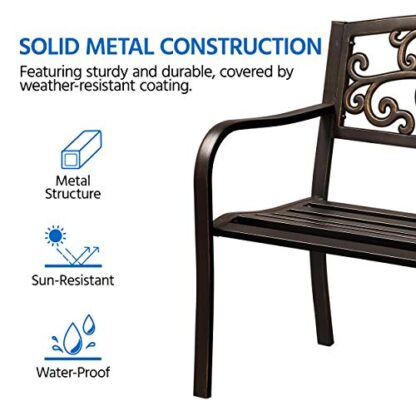 Patio Garden Bench for Outdoor, Patio Porch Outdoor Furniture Clearance Iron Metal Frame Chair for Park, Deck, Entryway, Backyard, Elegant Bronz - Image 3