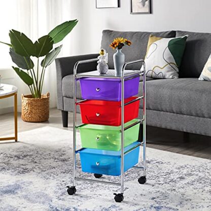 4 Drawers Cart Rolling Plastic Storage Cart and Organizer Metal Frame Plastic Drawers Plastic Trolley Organizer on Wheels, Multicolor - Image 7