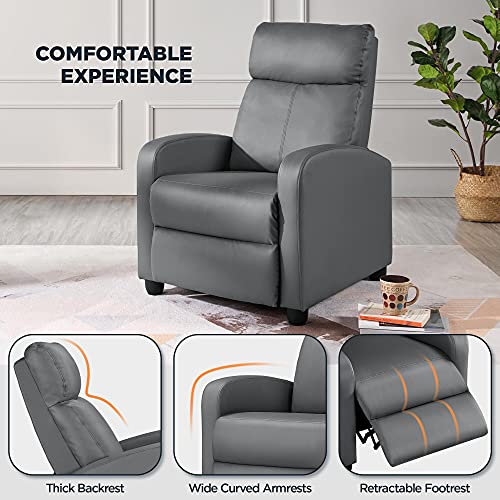 Recliner Chair Pu Leather Sofa, Silver Grey Leather Recliner Sofa