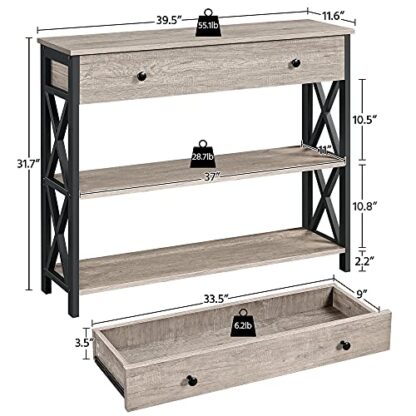 Console Table with Drawer for Entryway, Narrow Entry Table for Living Room with Drawer & Open Storage Shelves, Industrial Wood Hallway Sofa Tabl - Image 5