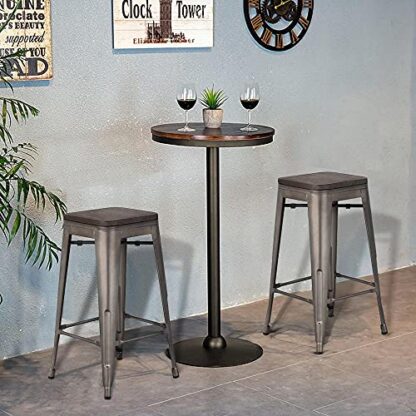 Set of 4, 24 inches Metal Bar Stools Counter Stool Indoor/Outdoor Stackable Barstools Counter Wood Top/Seat Bar Stools , Gunmetal - Image 2