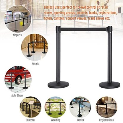 4-Pack Black Belt Stanchion Queue Barriers Security Pole Posts Crowd Control Stanchion with 6.5FT Retractable Belt Stanchion Set, - Image 5